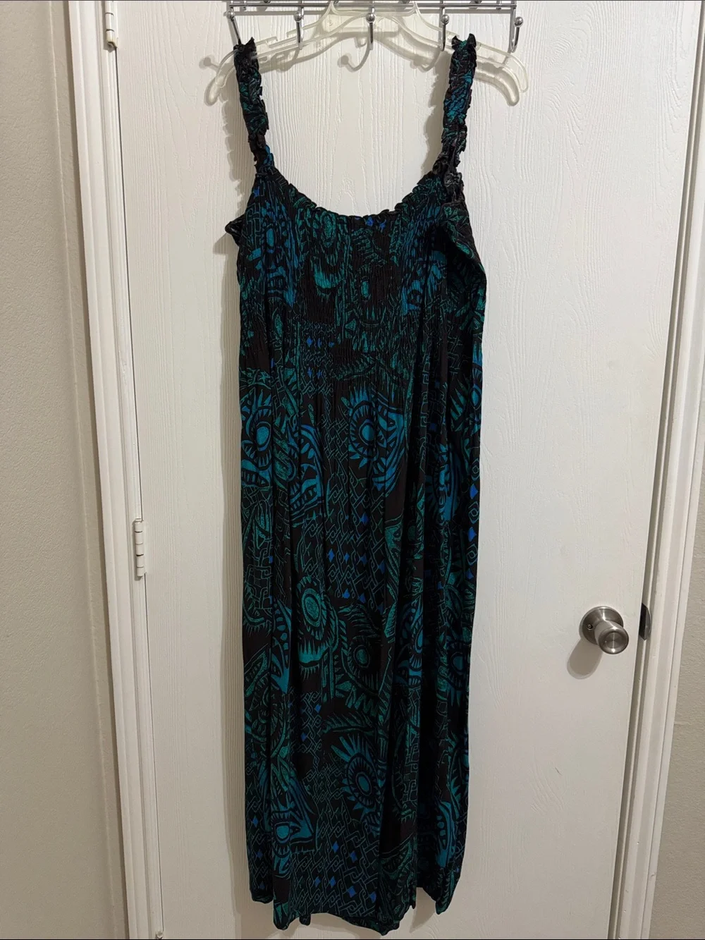 Karin Stevens Summer Maxi Dress Ruffled Straps Aztec Print Flowy Womens 14 Light